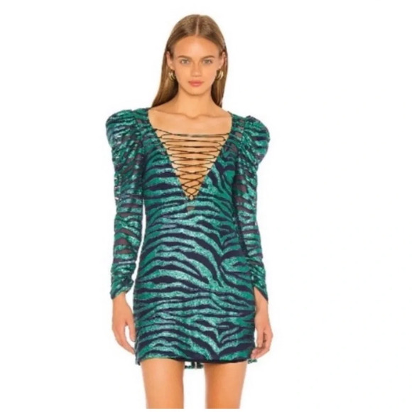For Love and Lemons Vixen Mini Dress In Blue / Green Sequined - Picture 1 of 6